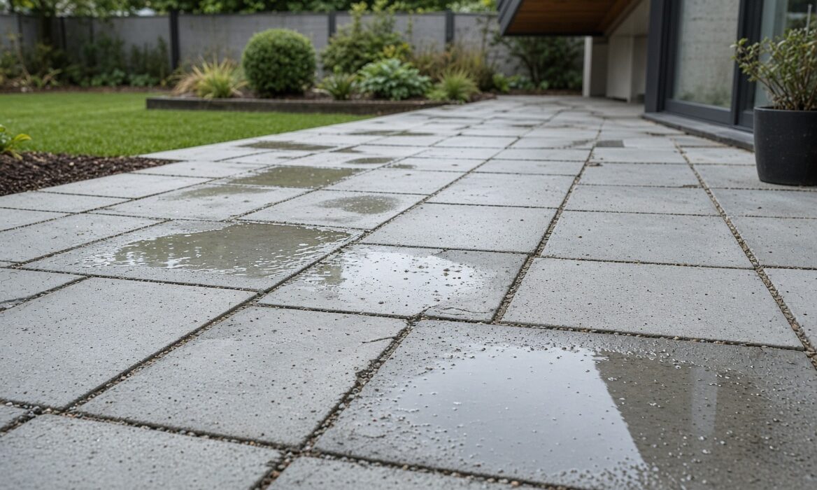 water pooling around outdoor paving