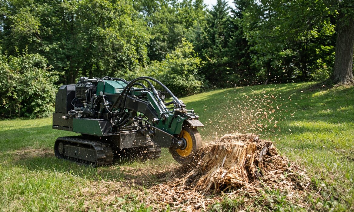 stump grinding on sloping ground