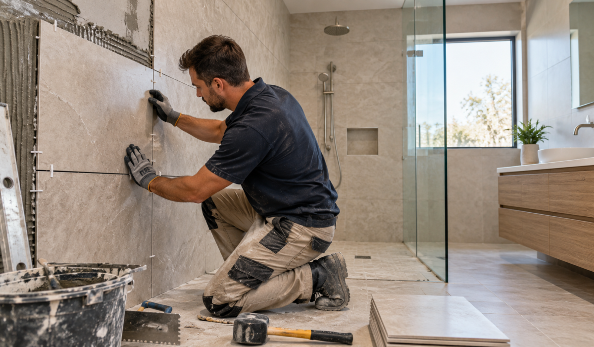 Professional bathroom tile renovation in Bentleigh East and Black Rock featuring installation of modern porcelain wall and floor tiles.