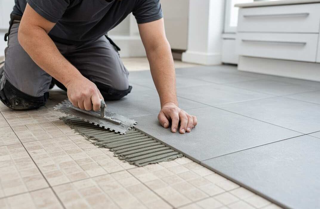 Installing new tiles over existing tiles in a home renovation